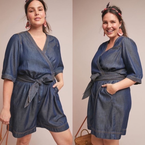 pilcro belted denim jumpsuit